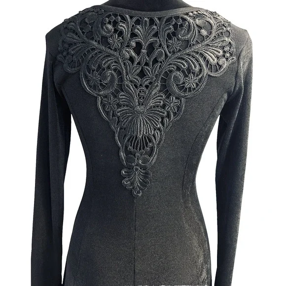 Black Vintage Long Sleeve Lace Dress S Maxi - Picture 2 of 5